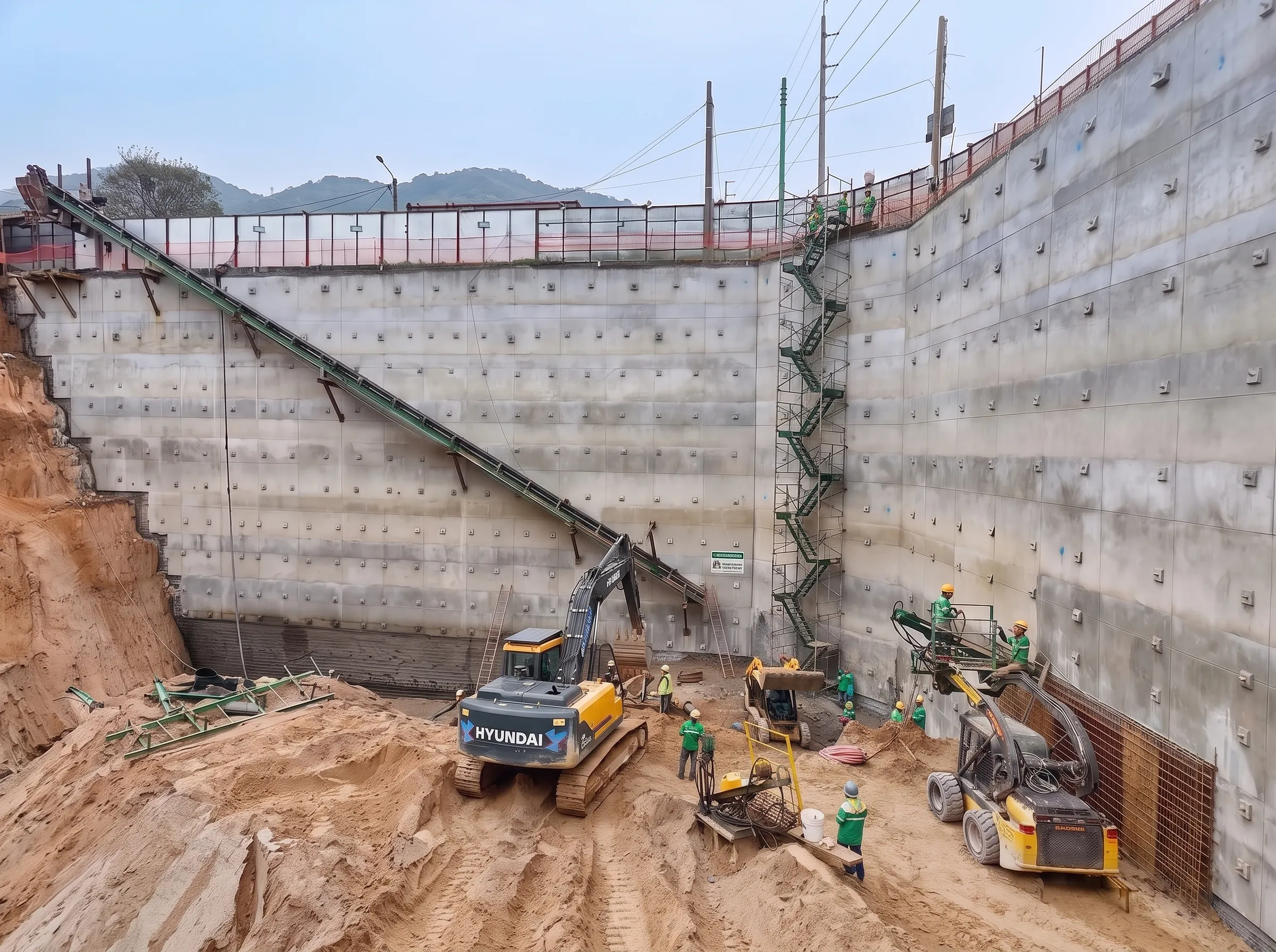 Excavadora Hyundai y minicargador de Renta Equipos Building en una excavacion