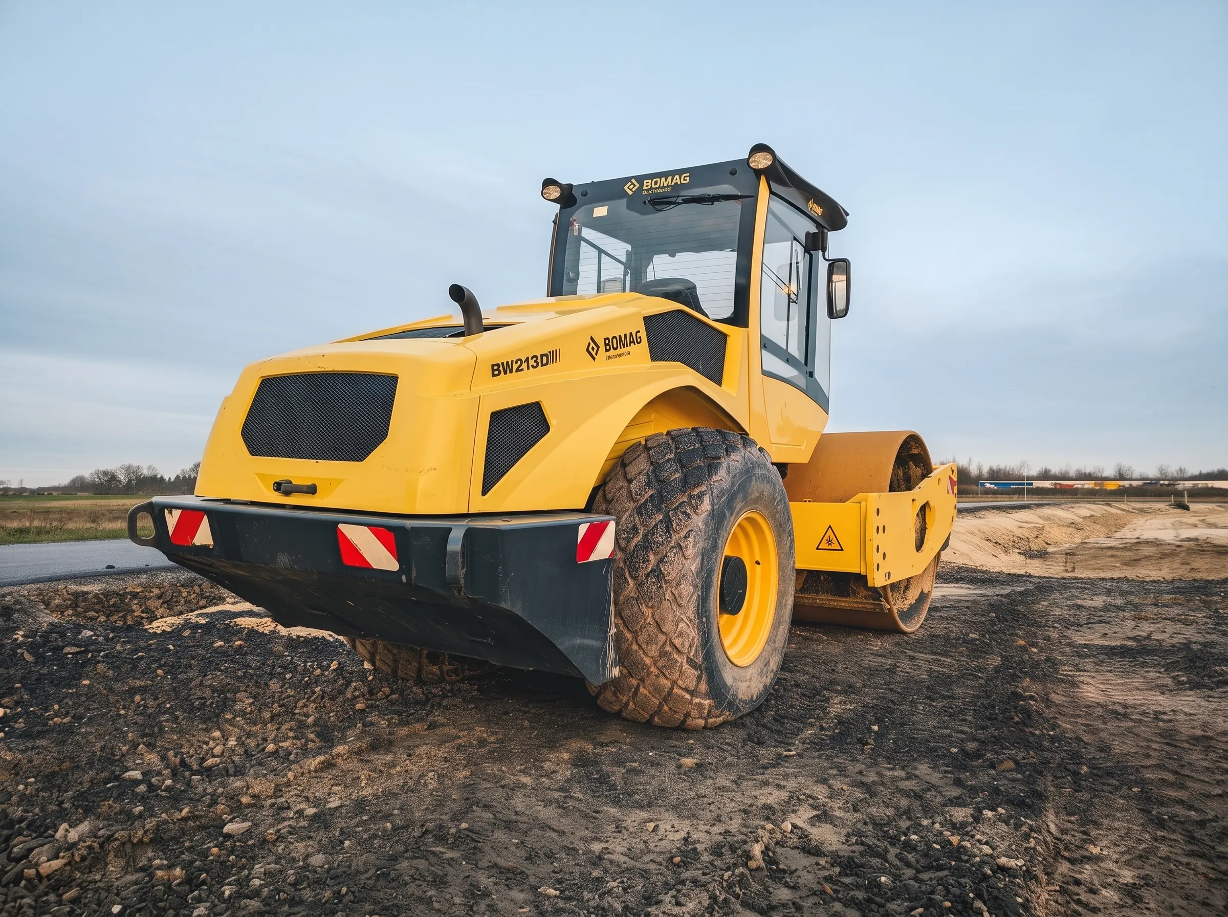 Rodo compactador BOMAG en un terreno de obra